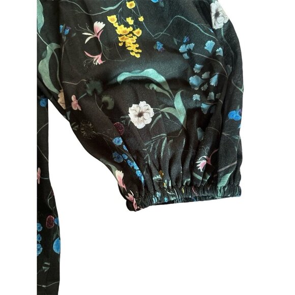 Anna Glover H&M Woman's Plus Size S Black Floral Print Top Spring Flowy Blouse - Picture 5 of 7